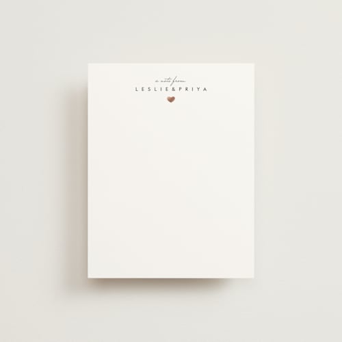 This is a ivory foil stamped stationery with foil pressed by Kennedi Shaw called petit coeur printing on signature in 4.25x5.5