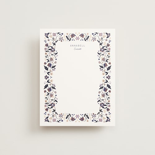 This is a midnight foil stamped stationery with foil pressed by Megan Cash called garden party printing on signature in 4.25x5.5