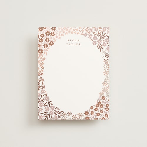 This is a latte foil stamped stationery with foil pressed by Alethea and Ruth called tiny florals printing on signature in 4.25x5.5