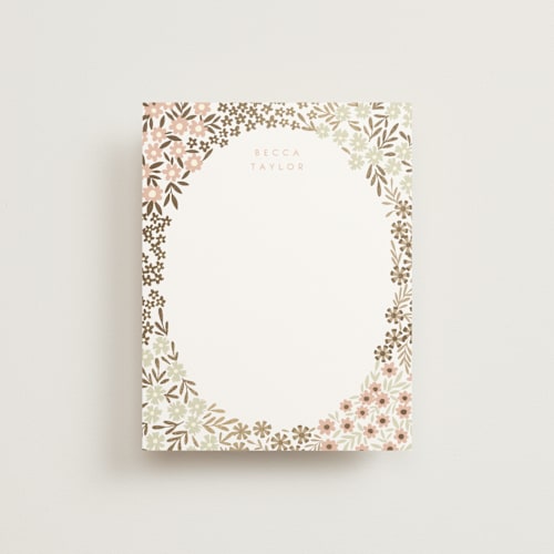 This is a blush foil stamped stationery with foil pressed by Alethea and Ruth called tiny florals printing on signature in 4.25x5.5