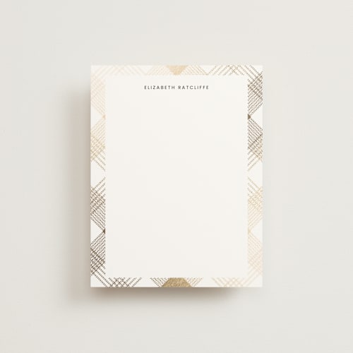 This is a cotton foil stamped stationery with foil pressed by Paula Pecevich called stitched plaid printing on signature in 4.25x5.5