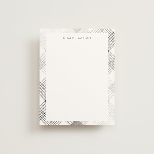 This is a fog foil stamped stationery with foil pressed by Paula Pecevich called stitched plaid printing on signature in 4.25x5.5