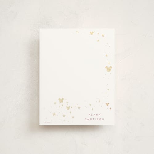 This is a bubblegum foil stamped stationery with foil pressed by Danie Romrell called disney mickey's magic printing on signature in 4.25x5.5