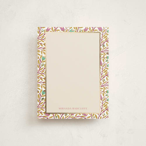 This is a rose foil stamped stationery with foil pressed by Manisha Ayyappath called botanical border with foil printing on signature in 4.25x5.5