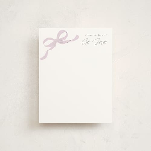 This is a lavender foil stamped stationery with foil pressed by Paper Raven Co. called a little bow printing on signature in 4.25x5.5