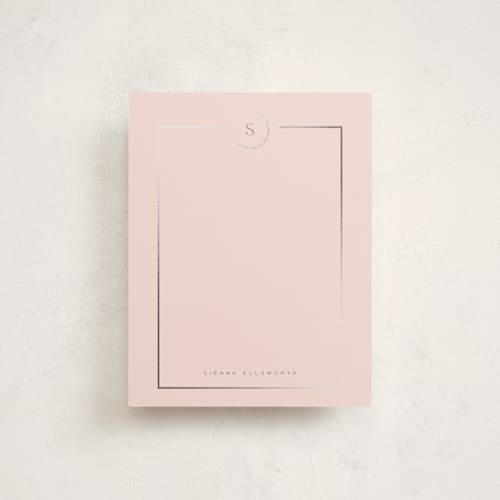 This is a salmon foil stamped stationery with foil pressed by chocomocacino called stretto printing on signature in 4.25x5.5