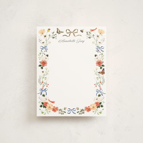 This is a something blue foil stamped stationery with foil pressed by Sarah Knight called fleur printing on signature in 4.25x5.5