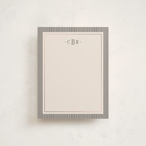 This is a linen foil stamped stationery with foil pressed by Kelly Schmidt called striped elegance printing on signature in 4.25x5.5