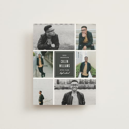 This is a graphite graduation announcements with standard by Sara Hicks Malone called distinguished printing on signature80 in booklette