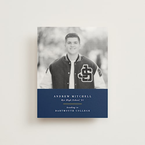 This is a navy graduation announcements with standard by Olivia Raufman called subtle colors printing on signature80 in booklette