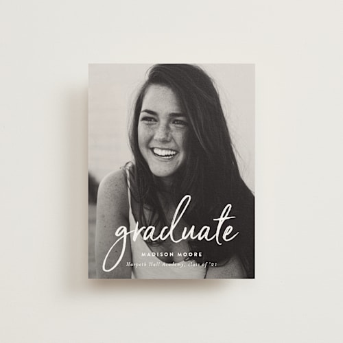 This is a cloud graduation announcements with standard by Sara Hicks Malone called celebration script printing on signature80 in booklette