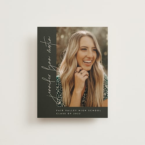 This is a spruce graduation announcements with standard by JoAnn Jinks called she's still graduating printing on signature80 in booklette