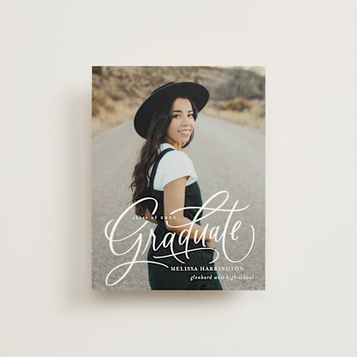 This is a cloud graduation announcements with standard by Erin German called script grad printing on signature80 in booklette