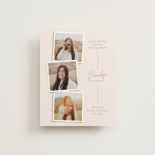 This is a dusty rose graduation announcements with standard by Ekko Studio called snapshot collage printing on signature80 in booklette