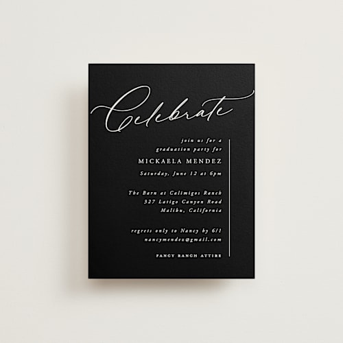 This is a obsidian graduation insert cards with standard by Kamala Nahas called minimal script printing on signature in standard