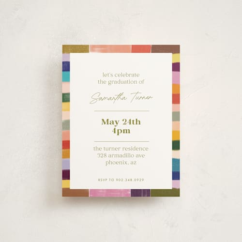 This is a olive graduation insert cards with standard by Sierra Lee called colorful scallop printing on signature in standard