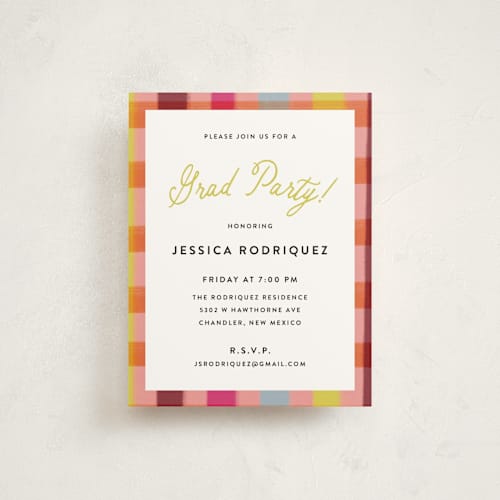 This is a ruby graduation insert cards with standard by Kat Roberts called rainbow plaid printing on signature in standard