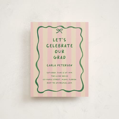 This is a raspberry matcha graduation insert cards with standard by Vera Lim called whimsical stripes printing on signature in standard