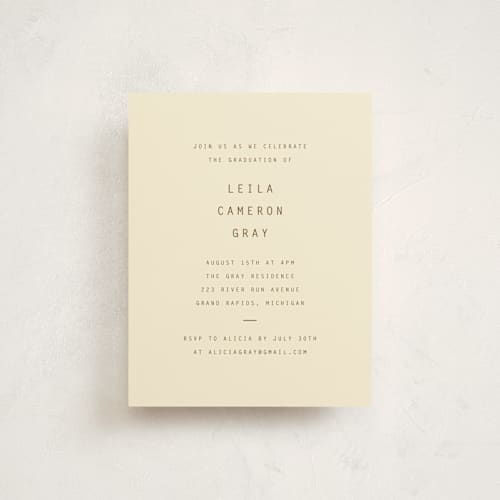 This is a cream graduation insert cards with standard by Ellen Schlegelmilch called leila printing on signature in standard