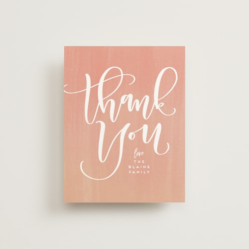 This is a melon wedding thank you cards with standard by Leah Bisch called sherbet printing on signature in standard