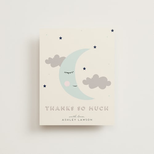 This is a cream wedding thank you cards with standard by Stephanie Given called night sky mobile printing on signature in standard