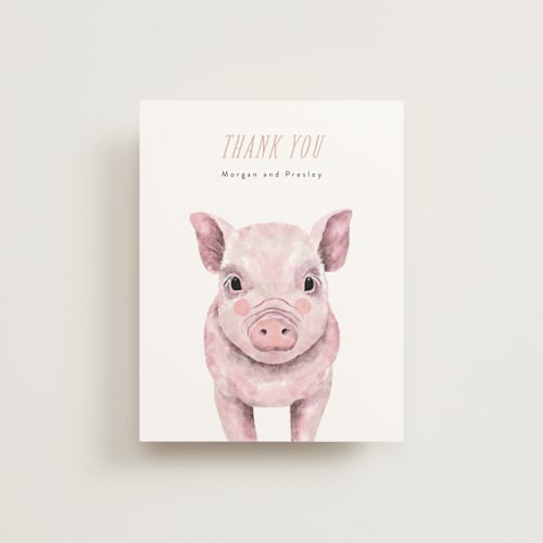 This is a blush wedding thank you cards with standard by Cass Loh called baby animal pig printing on signature in standard