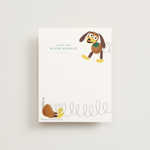 This is a cinnamon kids thank you cards notes with standard by Jackie Crawford called disney and pixar's toy story slinky dog saves the day printing on signature in standard