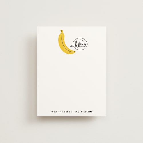 This is a banana kids thank you cards notes with standard by mo kelley called hello banana printing on signature in standard