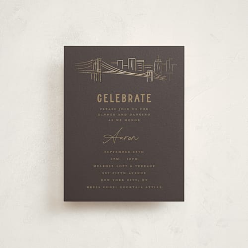 This is a beetle bar mitzvah bat mitzvah invitations with foil pressed by Teju Reval called gilded nyc printing on signature in standard