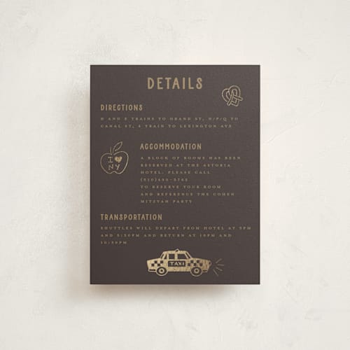 This is a beetle bar mitzvah bat mitzvah invitations with foil pressed by Teju Reval called gilded nyc printing on signature in standard
