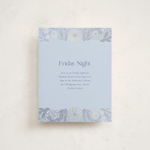 This is a sky bar mitzvah bat mitzvah invitations with foil pressed by Simona Camp called blooming mitzvah printing on signature in standard