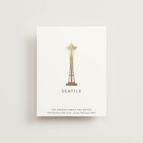 This is a gold moving announcements by Erin Deegan called landmark seattle printing on signature in standard