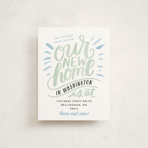 This is a mint moving announcements with standard by Alethea and Ruth called scripted new home printing on signature in standard