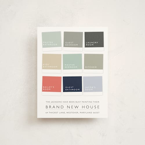 This is a charcoal moving announcements with standard by Bethany Anderson called swatches printing on signature in standard