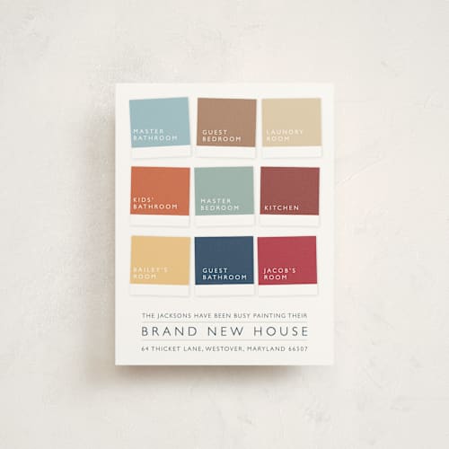 This is a sunshine moving announcements with standard by Bethany Anderson called swatches printing on signature in standard