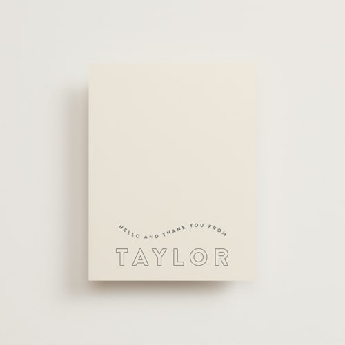 This is a blush personalized stationery thank you cards with standard by Sara Hicks Malone called swoop printing on signature in 4.25x5.5