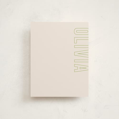 This is a olive personalized stationery thank you cards with standard by Ilene Guy called big name printing on signature in 4.25x5.5