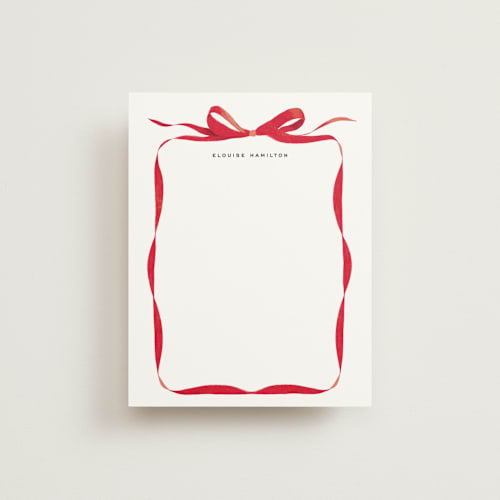 This is a crimson personalized stationery thank you cards with standard by Olivia Kanaley Inman called bow printing on signature in 4.25x5.5