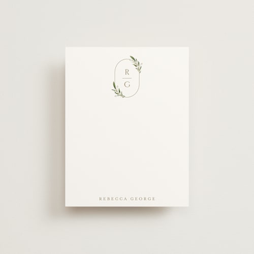 This is a champagne personalized stationery thank you cards with standard by Jennifer Postorino called soft sprigs printing on signature in 4.25x5.5