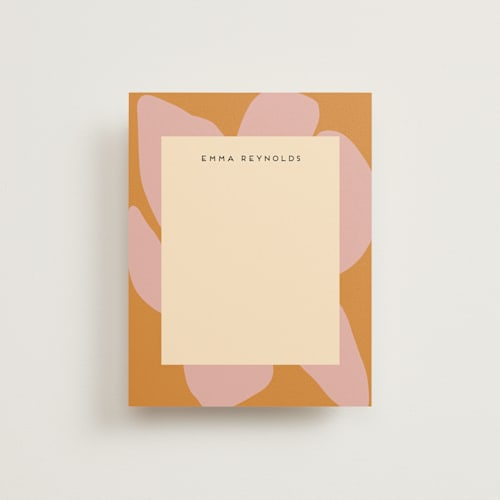 This is a tangerine personalized stationery thank you cards with standard by Morgan Kendall called abstract border printing on signature in 4.25x5.5