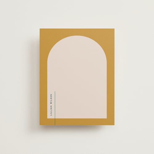 This is a marigold personalized stationery thank you cards with standard by Owl and Toad called modern arch printing on signature in 4.25x5.5