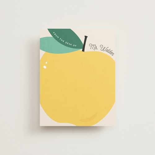 This is a golden delicious personalized stationery thank you cards with standard by Erica Krystek called teacher's apple printing on signature in 4.25x5.5