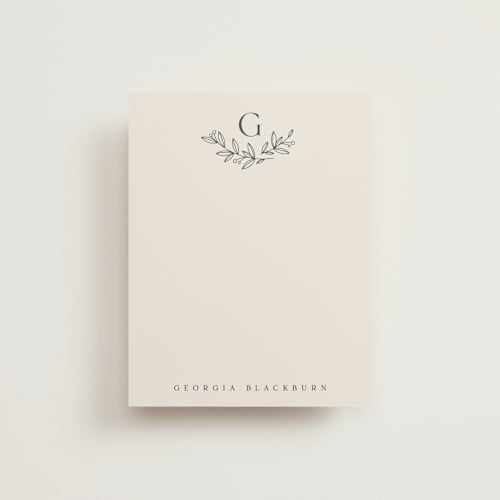 This is a midnight personalized stationery thank you cards with standard by Jessica Williams called lined laurels printing on signature in 4.25x5.5
