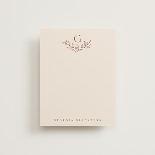 This is a copper personalized stationery thank you cards with standard by Jessica Williams called lined laurels printing on signature in 4.25x5.5