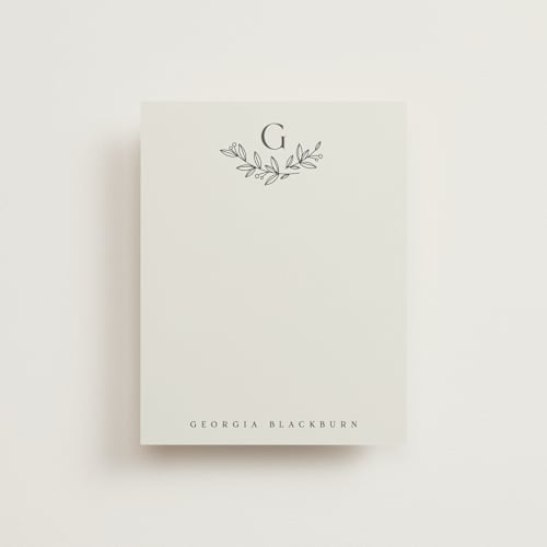 This is a charcoal personalized stationery thank you cards with standard by Jessica Williams called lined laurels printing on signature in 4.25x5.5