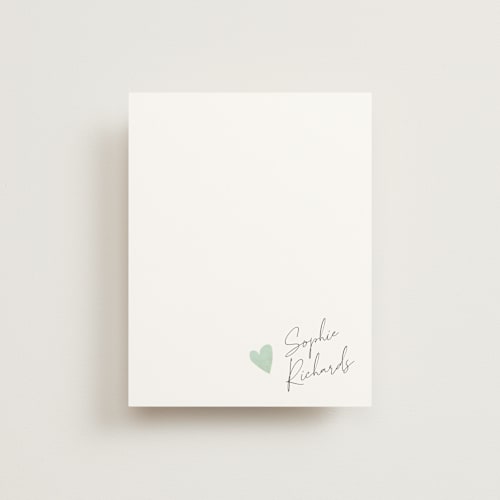 This is a seafoam personalized stationery thank you cards with standard by Adelyn T. called signed heart printing on signature in 4.25x5.5
