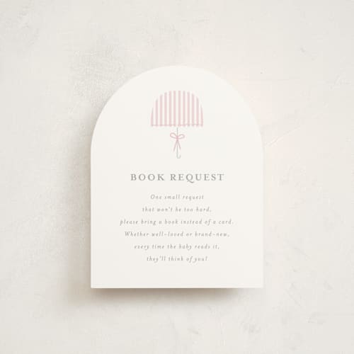 This is a rose baby shower insert cards with standard by Angela Thompson called bow brolly printing on signature in standard