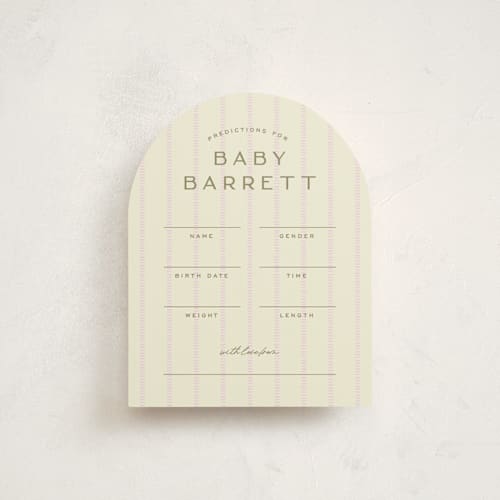 This is a blush baby shower insert cards with standard by Ellen Schlegelmilch called stitched lines printing on signature in standard