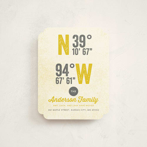 This is a sunshine moving announcements with standard by Lisa Cersovsky called coordinates printing on signature in standard