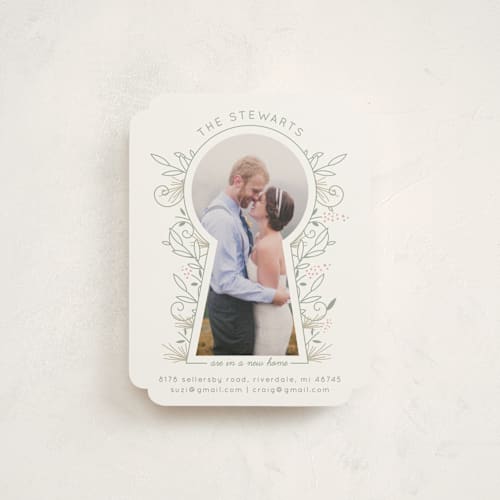 This is a sage moving announcements with standard by Leah Bisch called love is key printing on signature in standard